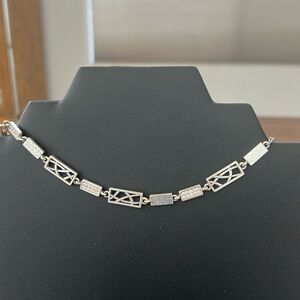 BRIGHTON CHOKER - SILVER, OBLONGS, LINES & SWAROVSKI CRYSTALS. VINTAGE.
